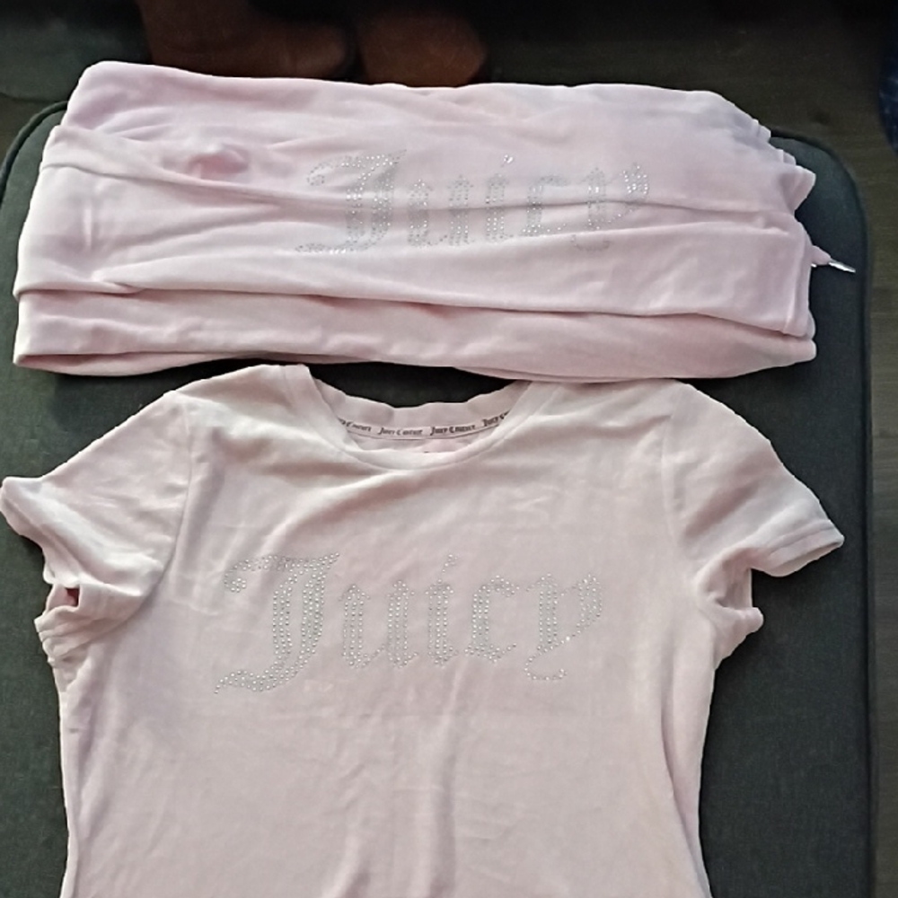 Juicy Couture Light Pink Rhinestone 'Juicy' Tee & Matching Pants Set